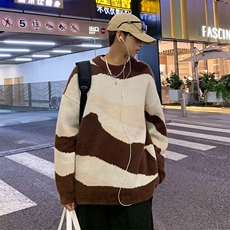 日系复古拼色毛衣男秋季宽松软糯线衣外套潮牌M5605-P50，男装针织衫/毛衣，星座1109-3