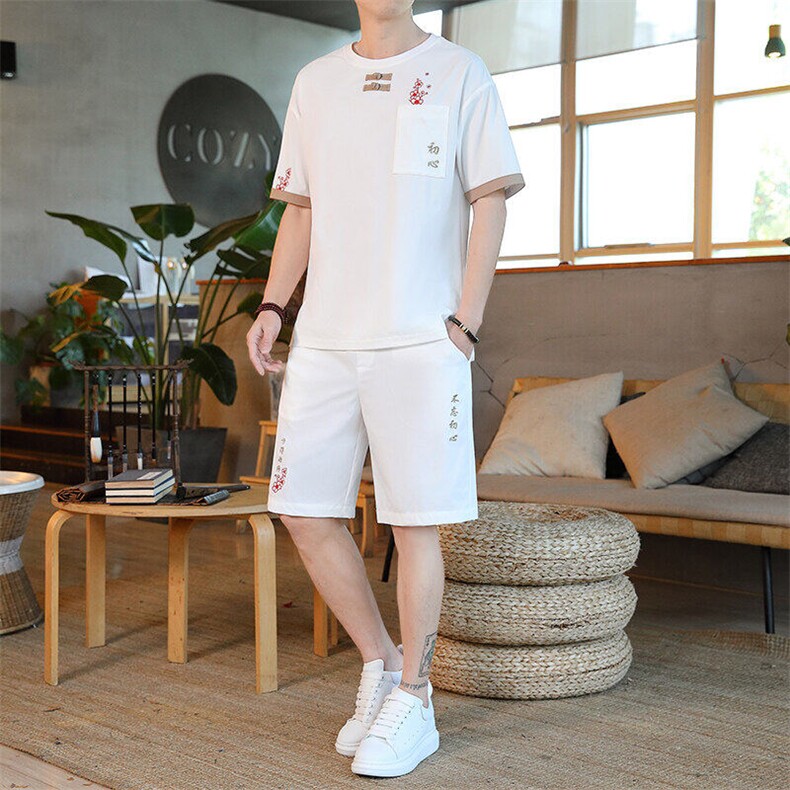 夏季短袖套装五分裤套装休闲新款风中式男,男装休闲套装,星座1206（原A206）