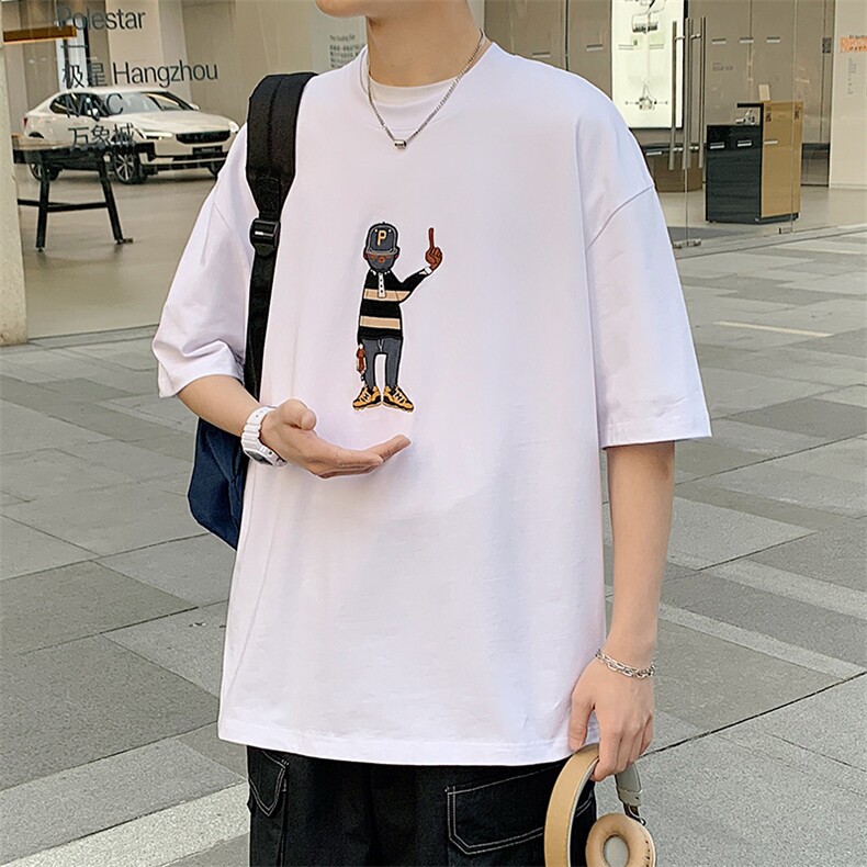得物抖音40支双纱高品质简约印花半袖纯棉短袖T恤男女T7223-P40,男装T恤,电商A441-1