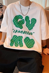 1港风休闲运动情侣大码中性潮爱心格子印花短袖DT7793P25控38图片