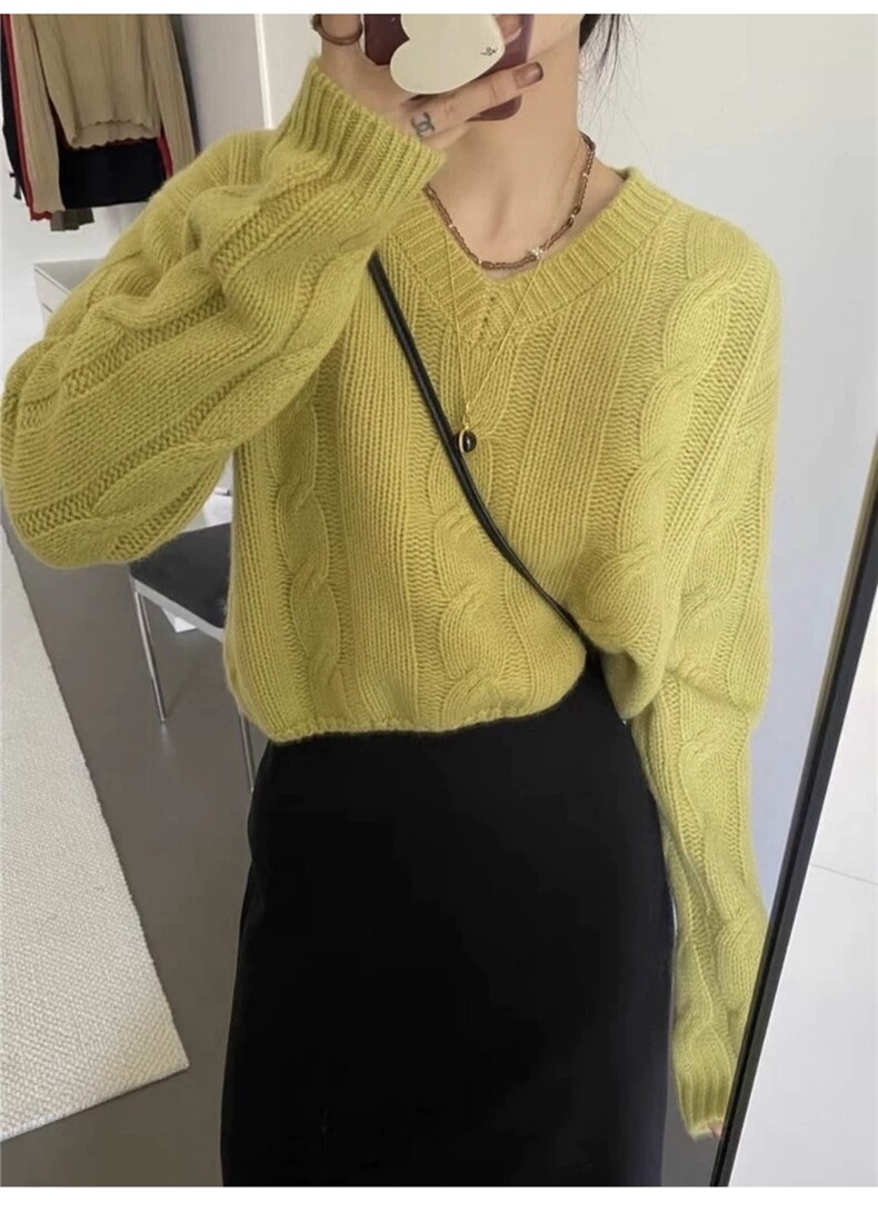 时尚百搭宽松羊毛衫舒适保暖显瘦V领毛衣,女装羊毛衫,恩泰羊绒