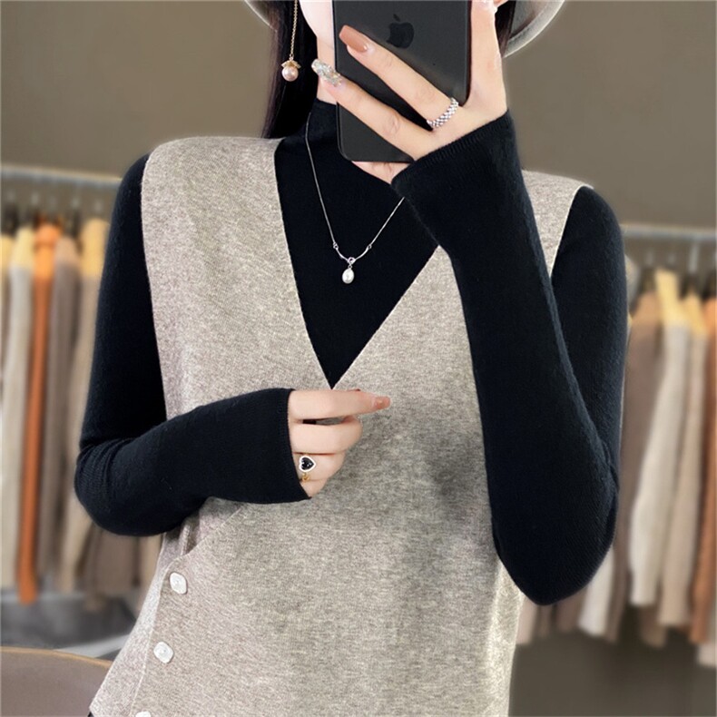 时尚女装仿羊毛马甲外套显瘦百搭V领设计优雅气质秋冬必备,女装马甲,暖姿羊绒