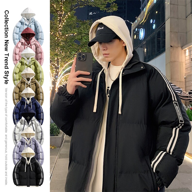 连帽假两件羽绒棉服男生多巴胺小清新短款面包服MY1882-P78图片