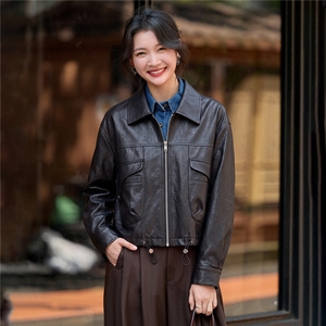 【大量现货】2026秋季女装新款时尚休闲方领高级感短款皮衣外套图片 【大量现货】2026秋季女装新款时尚休闲方领高级感短款皮衣外套图片