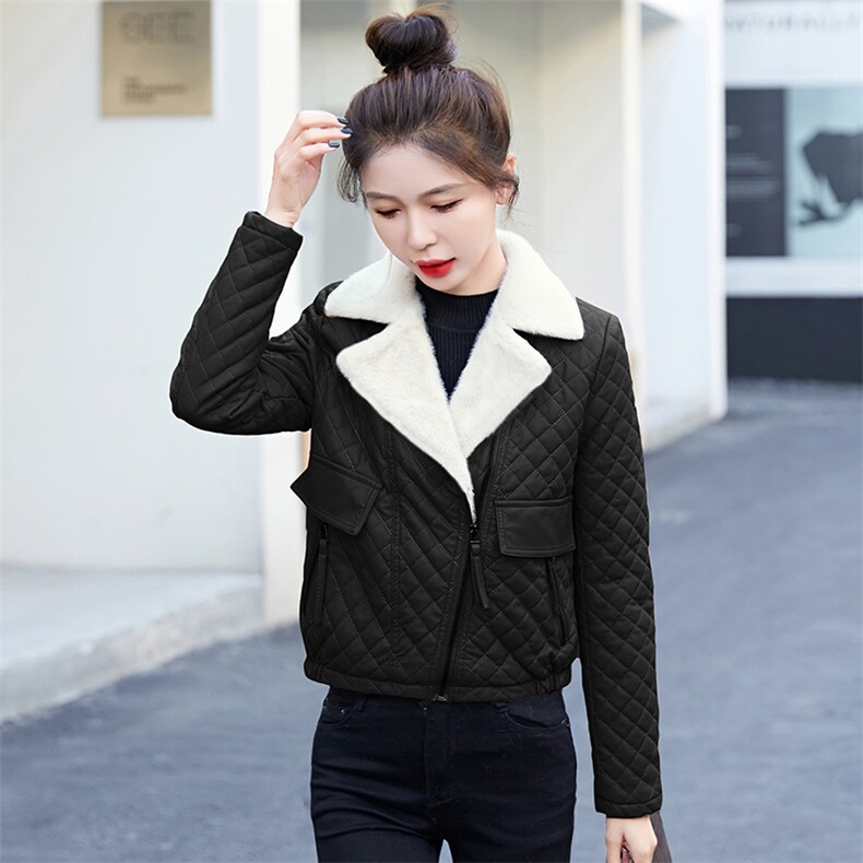 保暖气质休闲加绒小翻领皮衣外套2023年冬季,女装棉衣/棉服,臻衣坊