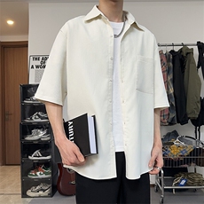 条纹米色衬衫外套情侣同款夏季慵懒宽松外搭上衣潮DX102-特P30，男装衬衫，电商A178