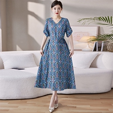 2023新款时尚优雅韩版长款专柜品质高档真丝连衣裙，女装连衣裙，媚琳依坊