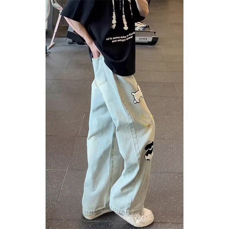 高街涂鸦小狗刺绣牛仔裤男青少年时尚百搭水洗直筒长裤NA440,男装牛仔裤,星座1116A（原606A-3）