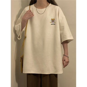 中性2026夏装新款宽松麂皮绒短袖T恤男女情侣装大码半袖衫S301P25图片