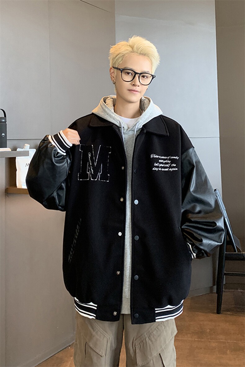 港风美式潮牌拼接袖字母翻领棒球服夹克XZ213-JK9903-P108控128,男装夹克,星座213