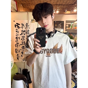 夏季美式高街重磅纯棉三条杠织带撞色男女短袖T恤ZD538-特P30图片