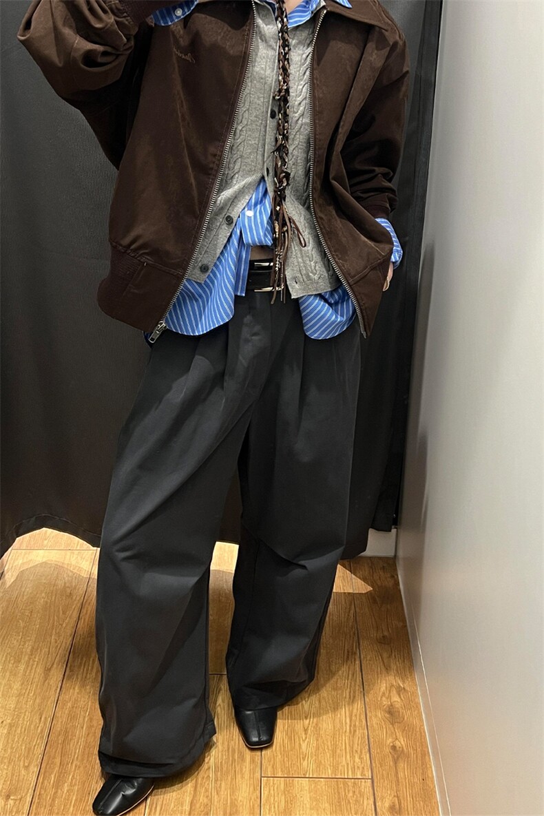 前分褶宽腿凉感西裤XZ610A-1-YKX003-P58,男装西裤,星座610A-1