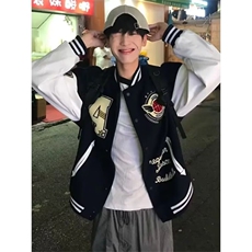 美式棒球服男女星空昵PU皮袖飞行员夹克情侣休闲宽松外套JKK18，男装夹克，星座516A