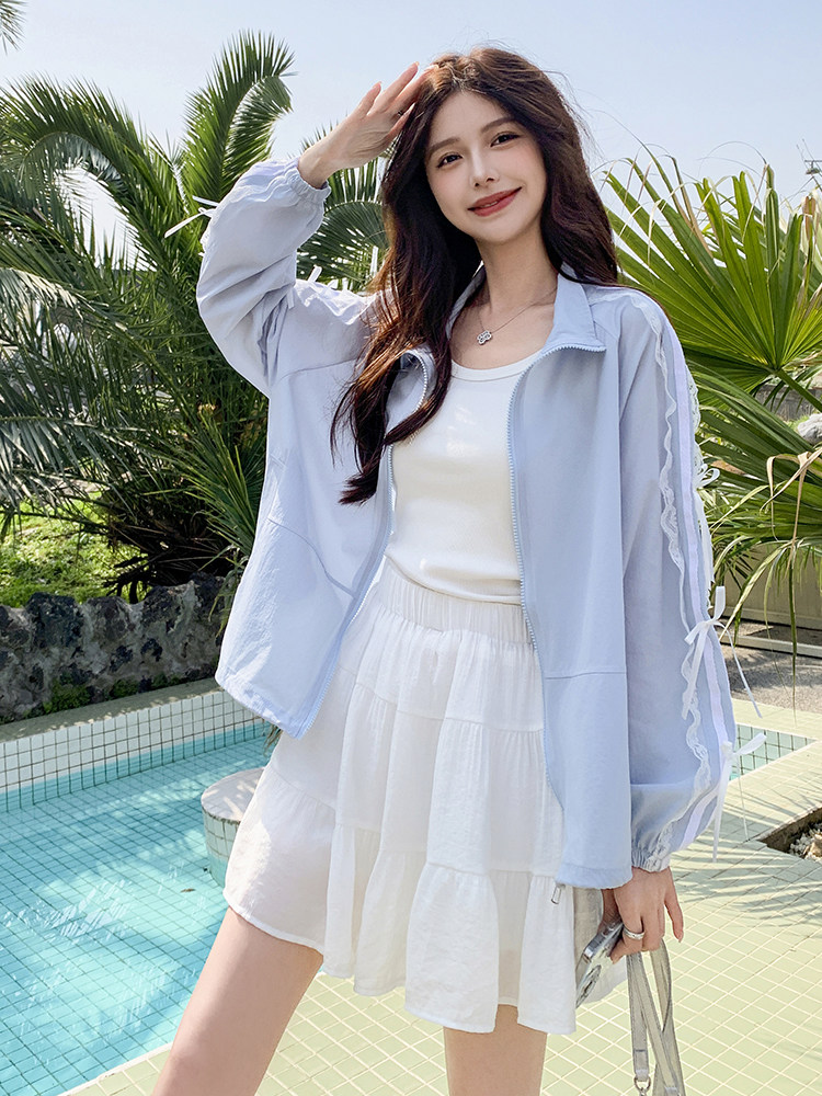 韩系设计感蕾丝防晒衣女轻薄透气夏季2025新款洋气减龄宽松防晒服,女装防晒衣,蝶眷