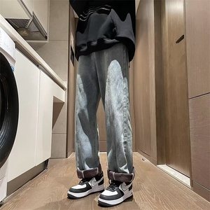 冬季加绒牛仔裤男潮牌直筒加厚休闲裤美式裤子高街ins潮 KF2252图片
