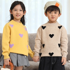 儿童羊毛衫女童秋冬款加厚保暖长袖套头毛衣洋气爱心图案针织衫，童装儿童羊毛衫，冰晶童装