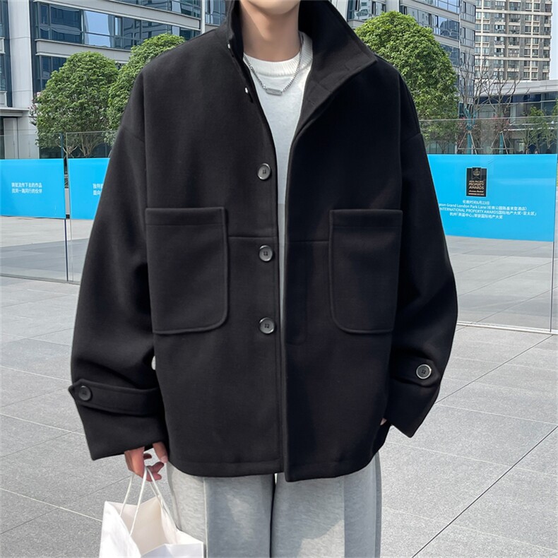 N8181/P90秋冬新款毛呢大衣男装呢料外套oversize工装毛呢夹克，男装毛呢大衣，电商A141