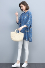 2021夏季新款简约时尚宽松休闲舒适中长款印花衬衫，女装衬衫，悦见她