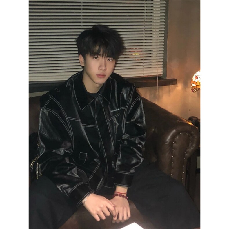 现货不缺货假两件皮衣复古夹克外套1209-1-JK17-P108（网图），男装夹克，星座1209-1