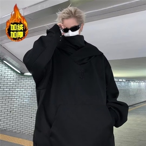社恐i人忍者高领卫衣男连帽秋冬纯色外套男女同款加绒J8699加绒,屁股宽的人怎么搭配衣服图片