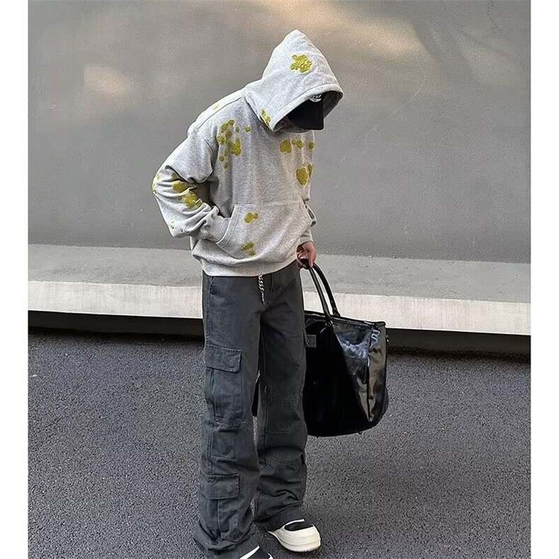 美式复古vibe裤子多口袋潮工装裤男直筒宽松阔腿裤,男装休闲裤,星座410-7