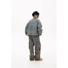 网络图现货美式复古流苏毛边水洗牛仔外套拉链夹克RJK8632-P78，男装工装外套，星座1005-4
