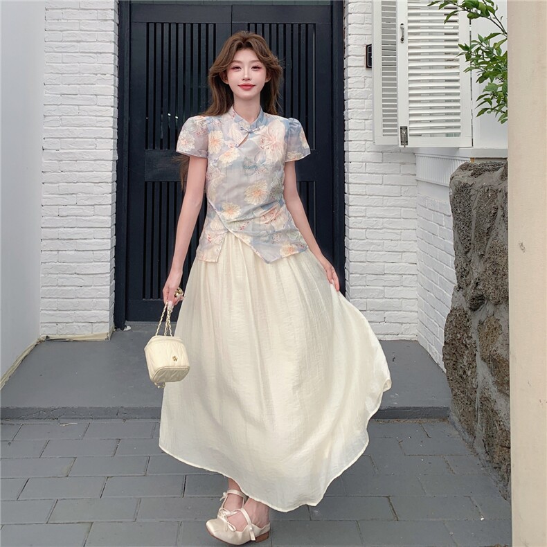 新中式风清冷感绝美独特连衣裙女2025夏季新款拼接改良旗袍长裙,女装连衣裙,2C159