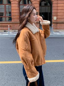 棕色高级感羊羔毛外套女冬季2025新款日系优雅时髦复古氛围感外套图片