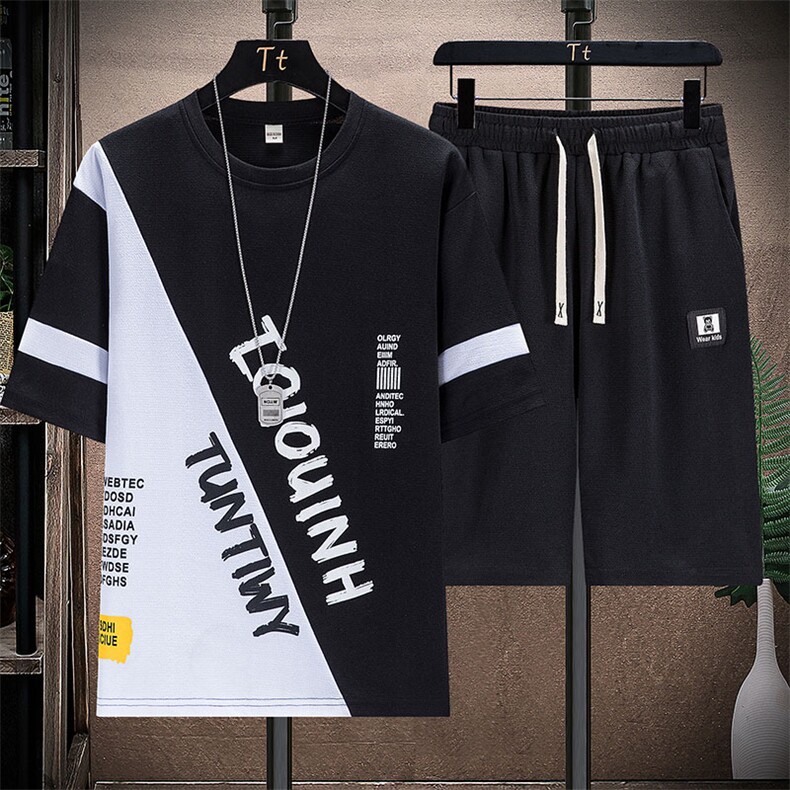 夏新款青少年时尚潮流个性圆领套装男短袖T恤短裤一套TZ0130-P35，男装休闲套装，星座1402-1