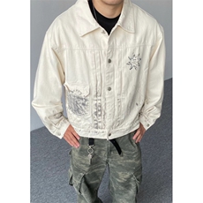 秋季做旧脏染复古翻领牛仔夹克印花宽松夹克外套男女JK8971，男装工装外套，星座1116A（原606A-3）