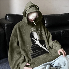 麂皮绒秋季新款美式高街人物印花宽松卫衣JK23527特批45控78，男装卫衣，星座605(原A050)