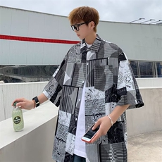 2024新款夏季花短袖衬衫男女装潮流百搭休闲外套上衣C0603-P33，男装衬衫，星座308B-2