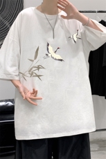 YT26394-P30亚麻短袖t恤男大码五分袖男宽松七分袖大皂风模特，男装T恤，电商A040