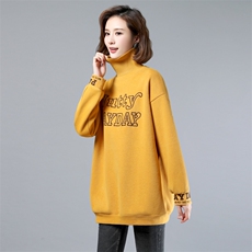 2022年秋季新款加绒加厚卫衣女中长款韩版休闲气质高领上衣打底衫，女装卫衣/绒衫，简韵佳