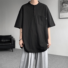 8XL-M亨利领亚麻短袖t恤男弹力大码宽松半袖开衩设计体恤DT002P45，男装T恤，电商B312