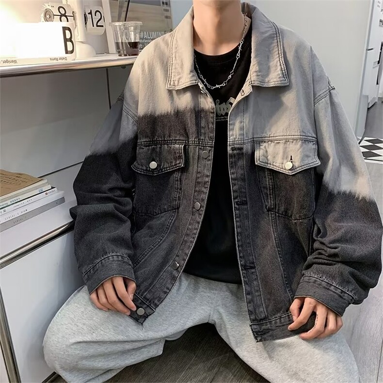渐变牛仔外套男新款秋季宽松韩版美式复古港风夹克上衣J8892-p58,男装工装外套,星座1008-1