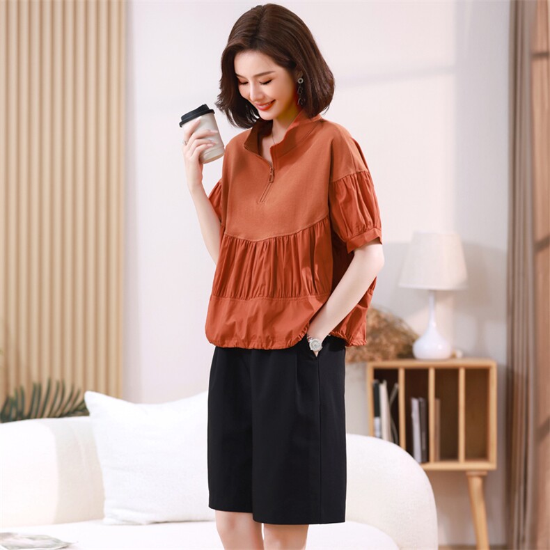 现货2023夏季新款小众设计泡泡灯笼式短袖套装两件套,女装套装/套裙,深水步