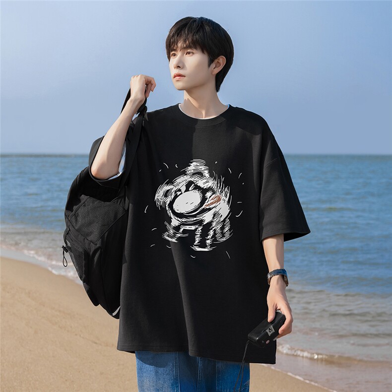 港风 24夏款 可爱小狗个性印花圆领短袖T恤 T61130 P25控38图片