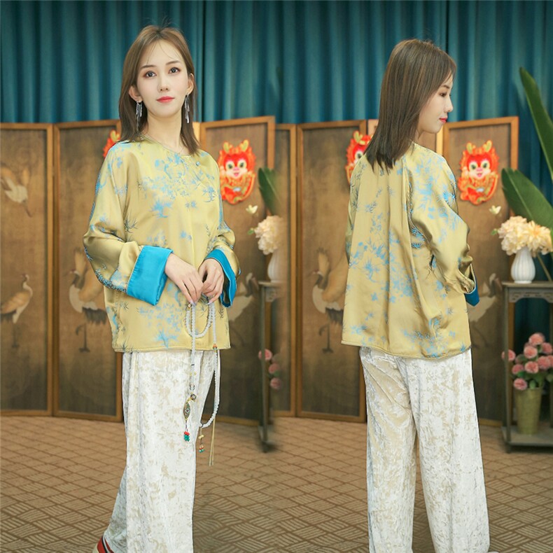 现货2024春季新款简约刺绣盘扣衬衫新中式穿搭上衣B05，女装衬衫，非你不可新中式