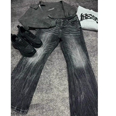 闪电纹牛仔裤男款百搭休闲风格vibe长裤RK3355-P45，男装牛仔裤，星座412-3
