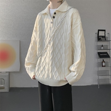 8XL-M韩版polo领麻花针织大码翻领慵懒风宽松百搭毛衣MY1518P75，男装针织衫/毛衣，电商B238