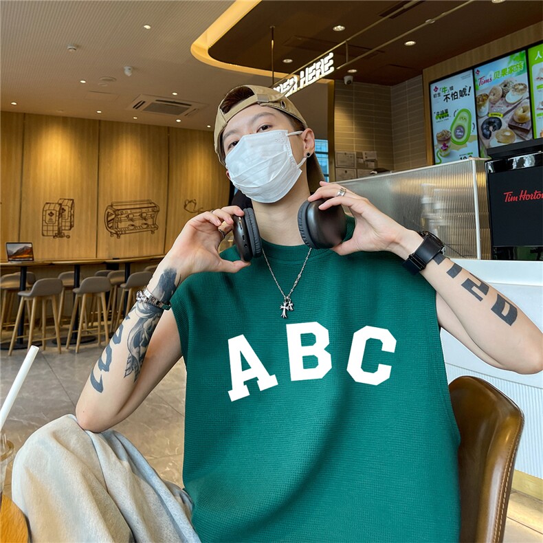华夫格背心直播高品质重磅220克ABC字母印花HB753-P25控38,男装背心/马甲,星座508（原C305）
