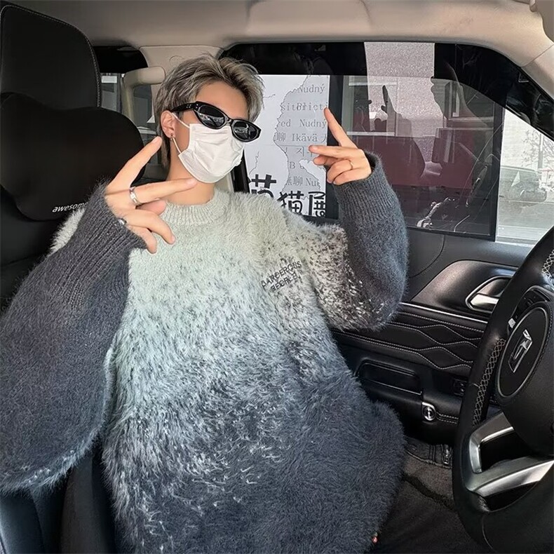 秋冬季新款情侣毛衣仿貂毛圆领渐变软糯毛衫  MC109 P68图片