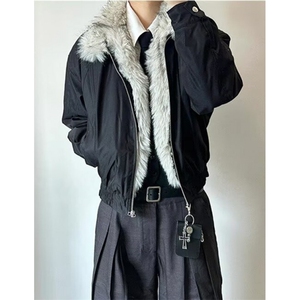 复古做旧座山雕加厚棉服男女宽松解构磨毛毛领立领外套 M8892图片