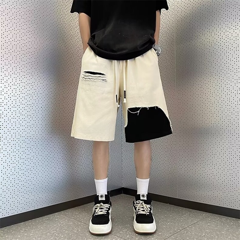 工装短裤男士夏季潮牌宽松破洞休闲美式复古五分裤子DK06040-P38,男装休闲裤,星座308B-2