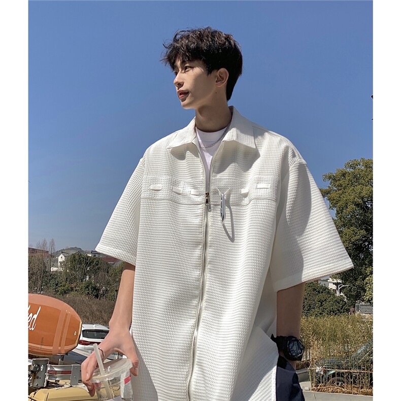 1港风华夫格短袖衬衫大码M-5XL金属纽扣短袖衬衣DCS8769特P35控68，男装T恤，星座226-2