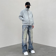 美式3D打印神牛cleanfit直筒宽松泼墨印花显高做旧牛仔，男装休闲裤，星座218-1（原230）
