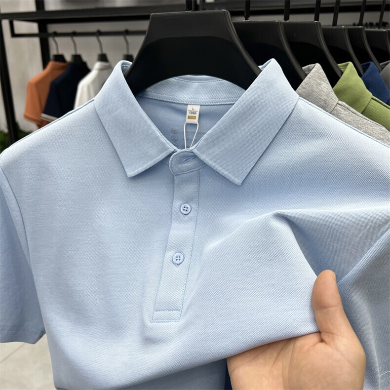 时尚无痕冰丝高端短袖t恤男士翻领纯色休闲商务夏季半袖polo衫,男装T恤,电商B212（原钱塘6029）