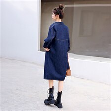 时尚显瘦牛仔披风连衣裙女长袖气质百搭宽松大码春秋季新款裙子，女装连衣裙，秋水欣儿