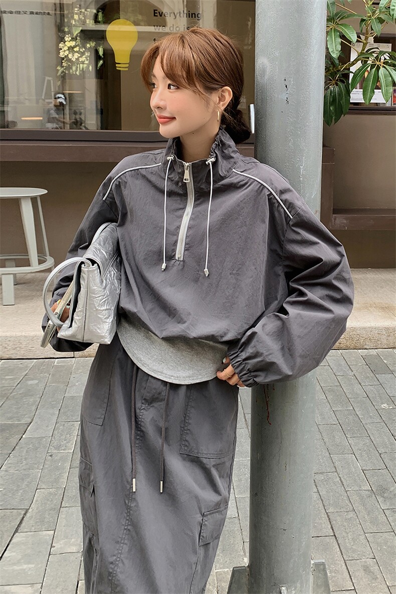 休闲运动灰色假两件工装半身裙套装女春秋季俏皮活泼巨好看两件套,女装套装/套裙,浙宝212A